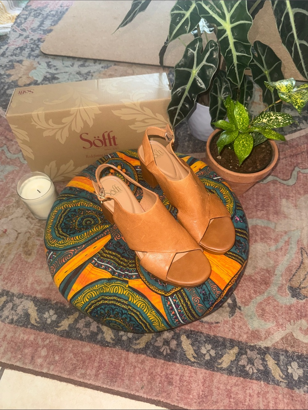 Söfft Tan Leather Crossband Slingback Sandals